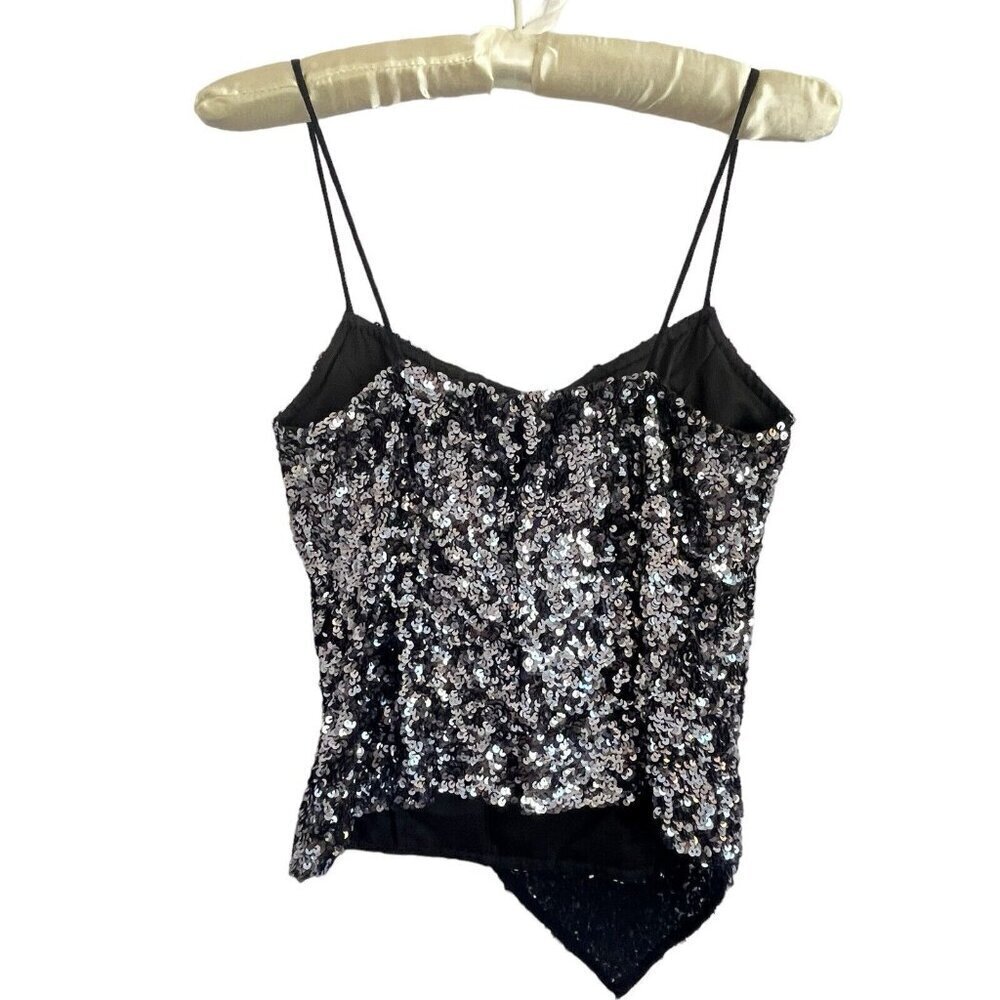 Vtg Y2k Cache Sequin Camisole Cami S Metallic Sil… - image 2